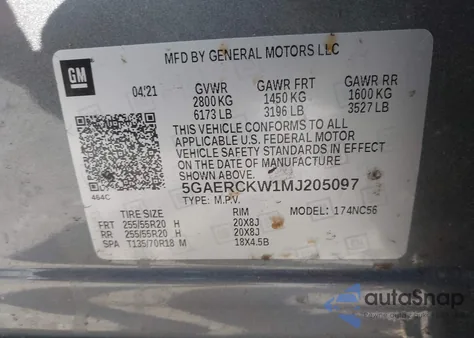 2021 Buick Enclave Fwd Premium from USA, damaged, VIN 5GAERCKW1MJ205097